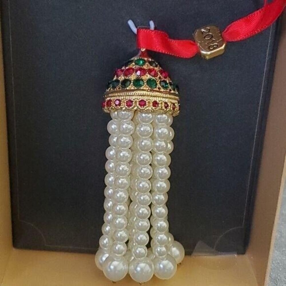 Monet gold tone and faux pearl ornament